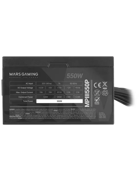 Mars Gaming MPIII550P, Fuente Alimentación PC ATX 550W, 5 Años de Garantía, 85% Eficiencia, Sistema Digital APFC, Ventilador