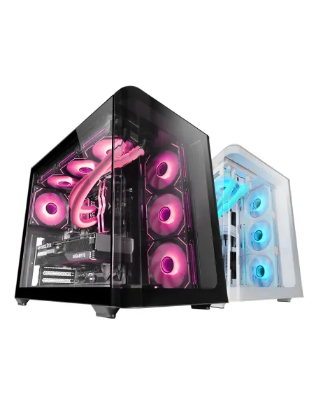 Mars Gaming MC-FUSION, Caja Gaming ATX, Ventana Lateral Completa y Frontal Curvo Cristal Templado Continuo, Semitorre PC Doble