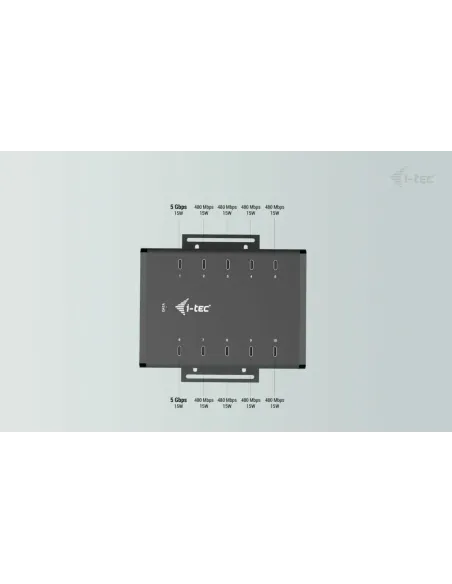 i-tec USB-C USB-A Metal Charging + data HUB, 15W per port, 10x USB-C