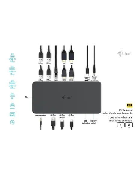 i-tec USB 3.0   USB-C   Thunderbolt 3 Professional Dual 4K Display Docking Station Generation 2 + Power Delivery 100W