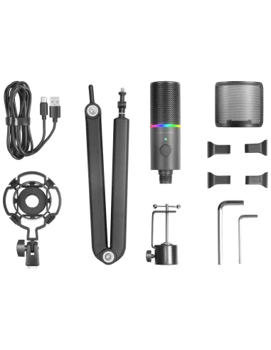 Mars Gaming MMIC-XT, Micrófono de Estudio Profesional Alta Definición 192Khz 24-bit, Brazo Omnidireccional, Soporte
