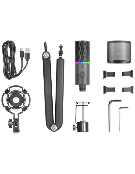 Mars Gaming MMIC-XT, Micrófono de Estudio Profesional Alta Definición 192Khz 24-bit, Brazo Omnidireccional, Soporte