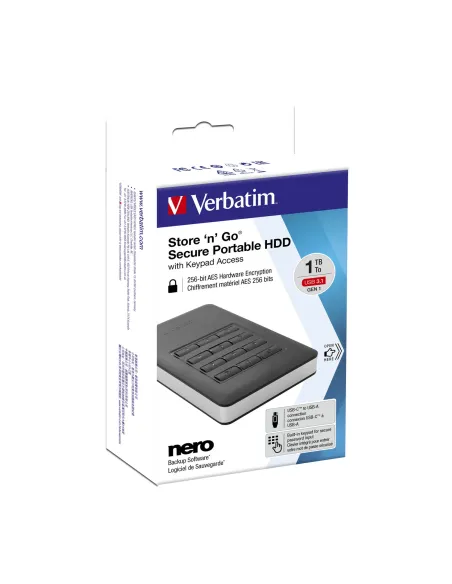 Verbatim Disco duro portátil y seguro Store n Go de 2 TB con teclado