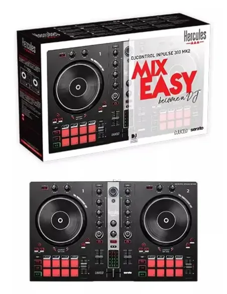 Hercules INPULSE 300 MK2 Controladora con opción de realizar scratch utilizando discos de vinilo Negro, Rojo