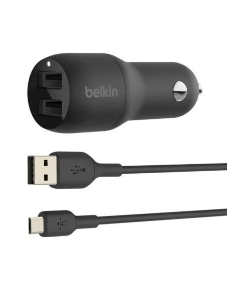 Cargador de coche belkin ccb001btbk 24w 2x usb tipo a + cable usb tipo c a usb tipo a