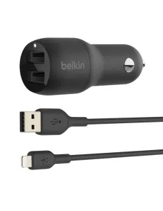 Cargador de coche belkin ccd001bt1mbk 24w 2x usb tipo a + cable lightning a usb tipo a