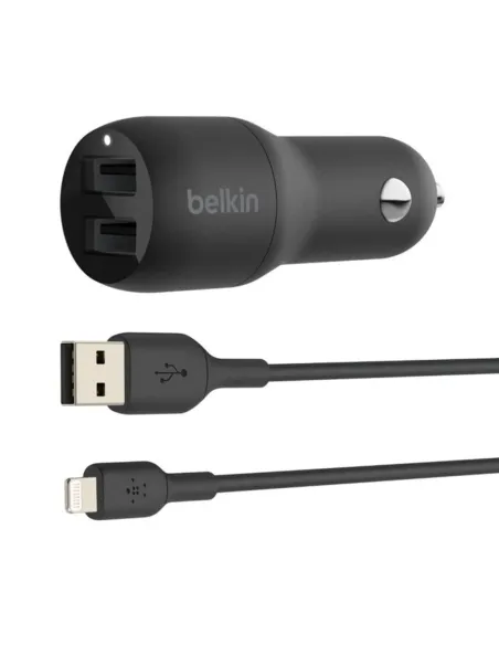 Cargador de coche belkin ccd001bt1mbk 24w 2x usb tipo a + cable lightning a usb tipo a
