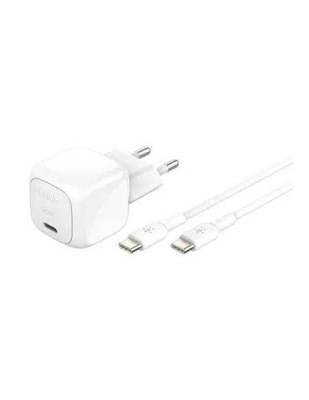 Cargador de pared belkin wca008kq1mwh - b6 30w usb tipo c + cable usb tipo c blanco