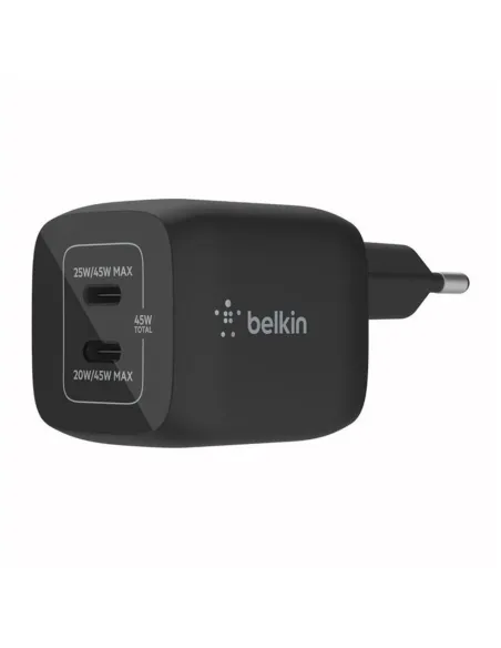 Cargador de pared belkin wch011vfbk 45w 2x usb tipo c negro