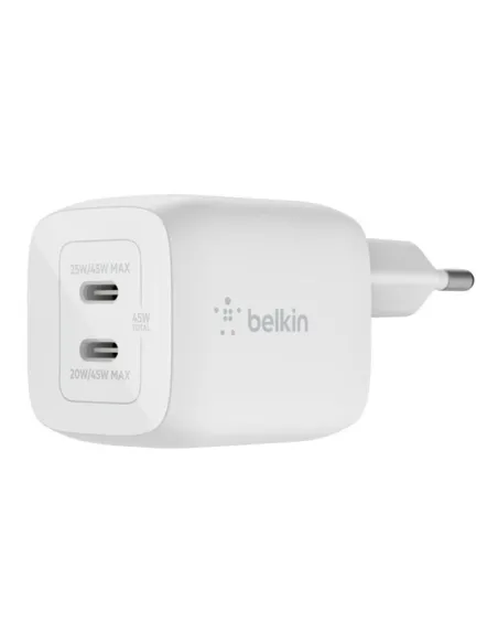 Cargador de pared belkin wch011vfwh 45w 2x usb tipo c blanco