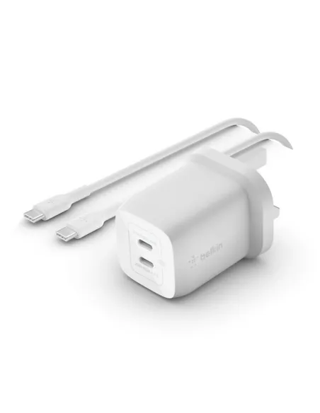 Cargador de pared belkin wch013vf2mwh - b6 65w 2x usb tipo c blanco + cable usb tipo c
