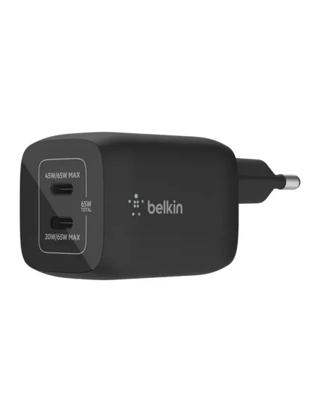 Cargador de pared belkin wch013vfbk 65w 2x usb tipo c negro