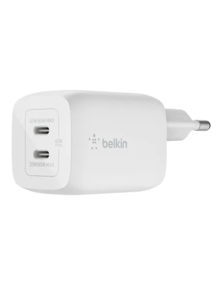 Cargador de pared belkin wch013vfwh 65w 2x usb tipo c blanco