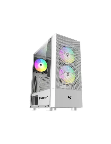Caja ordenador gaming nfortec caelum atx rgb cristal templado blanca