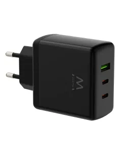 Ewent Cargador rápido GaN de 65W con 3 puertos (2 USB-C PD y 1 USB-A QC), diseño compacto