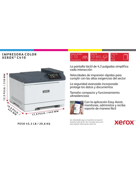 Xerox C410 A4 40 ppm Impresora a doble cara PS3 PCL5e 6 2 bandejas 251 hojas