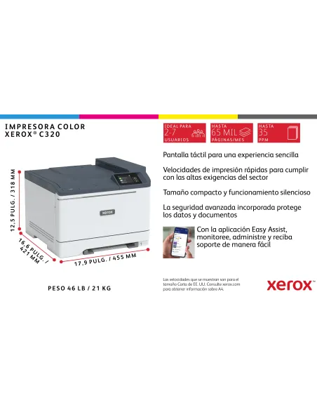 Xerox C320 A4 33 ppm Impresora inalámbrica a doble cara PS3 PCL5e 6 2 bandejas Total 251 hojas