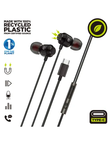 Muvit for charge auriculares estéreo m32 tipo c magnéticos negros