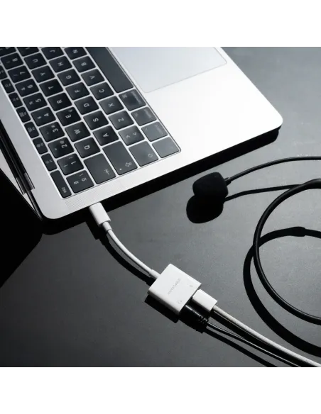 Nanocable Adaptador de Audio USB-C M a Jack 3.5 H + USB-C H PD 60W, 11.5 cm, Blanco