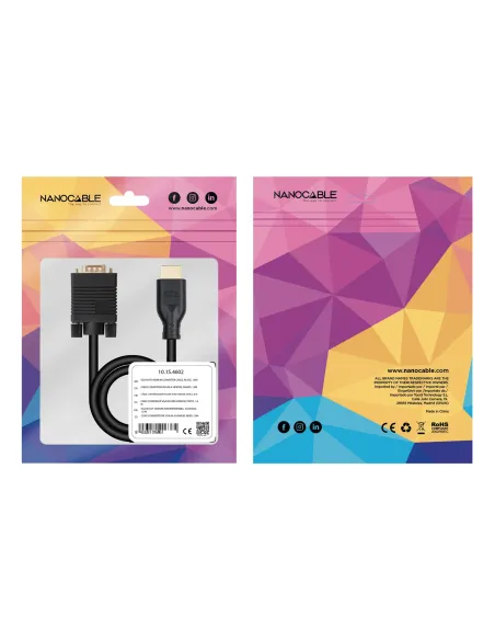 Nanocable Cable conversor VGA M a HDMI M, Negro, 1.8m