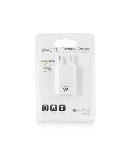 Ewent EW1200 cargador de dispositivo móvil Universal Blanco USB Interior