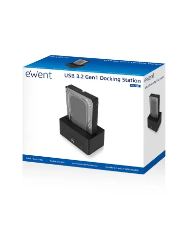 Ewent EW7012 base de conexión para disco duro USB 3.2 Gen 1 (3.1 Gen 1) Type-B Negro