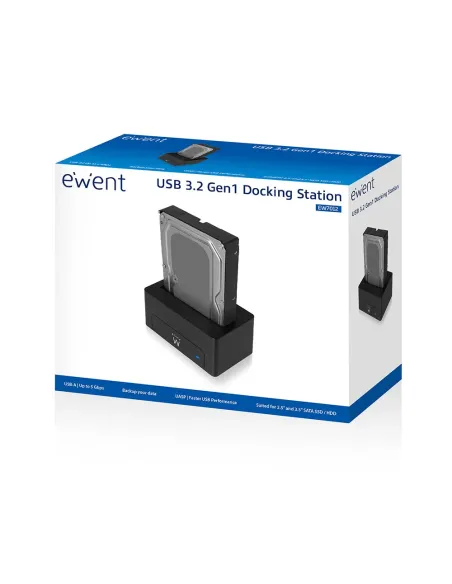 Ewent EW7012 base de conexión para disco duro USB 3.2 Gen 1 (3.1 Gen 1) Type-B Negro