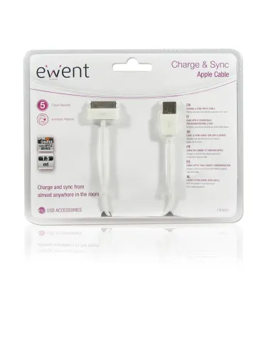 Ewent EW9903 cable de teléfono móvil Blanco 1,5 m USB A Apple 30-pin