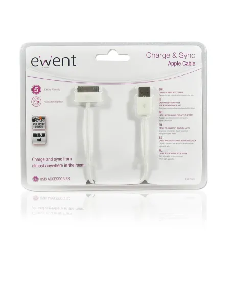 Ewent EW9903 cable de teléfono móvil Blanco 1,5 m USB A Apple 30-pin