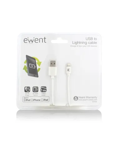 Ewent EW9908 cable de conector Lightning 1 m Blanco