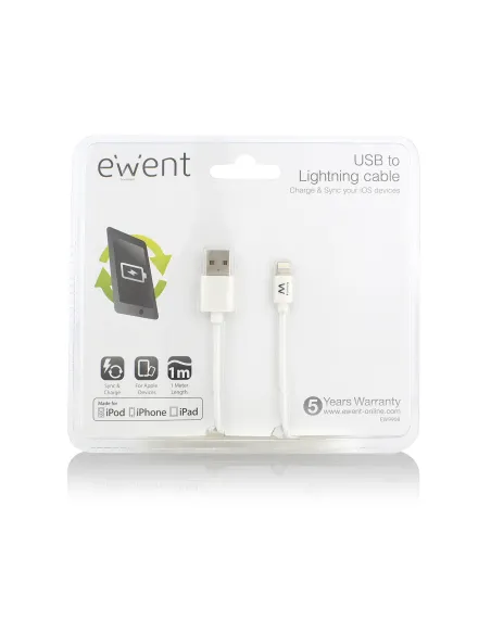 Ewent EW9908 cable de conector Lightning 1 m Blanco