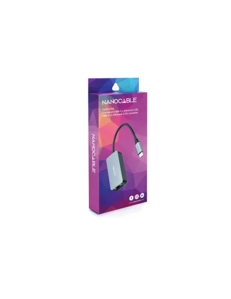 Nanocable Conversor USB-C 3.2 GEN1 a Ethernet 2.5G, Aluminio, Gris, 15 cm