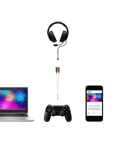 Nanocable Cable adaptador Audio Jack 3.5 M 4pines - 2xJack 3.5 H 3pines, blanco, 20 cm