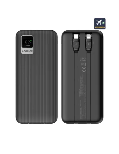 CoolBox POWERBANK DP20 20000MAH LCD+CABLES INTEGRADOS USB-C+LIGHTING NEGRO CARGA RAPIDA