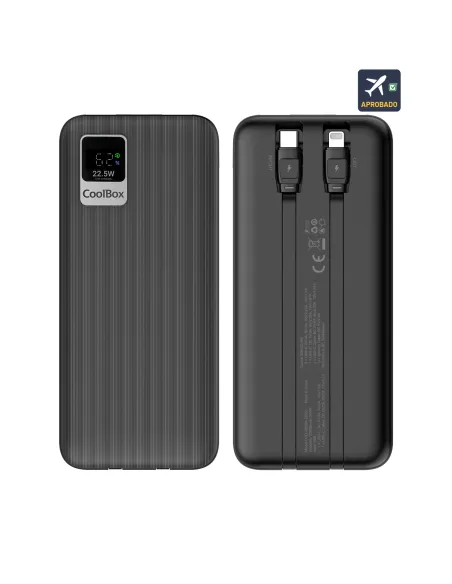 CoolBox POWERBANK DP20 20000MAH LCD+CABLES INTEGRADOS USB-C+LIGHTING NEGRO CARGA RAPIDA