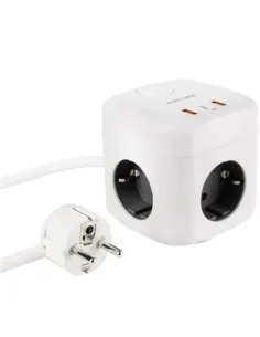 Regleta Nanocable 10.37.0011/ 3 Tomas de corriente/ 2 USB - 1 USB Tipo-C/ Cable 1.4m/ Blanca