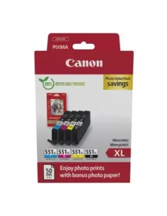 Multipack canon cli - 551xl b - c - m - y + 50 hojas papel fotografico
