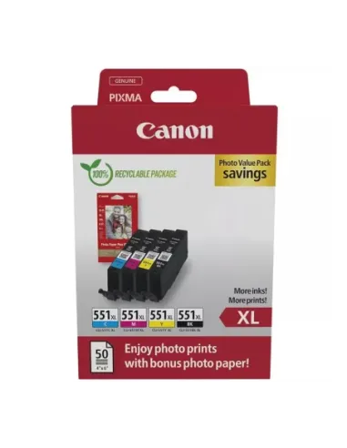Multipack canon cli - 551xl b - c - m - y + 50 hojas papel fotografico