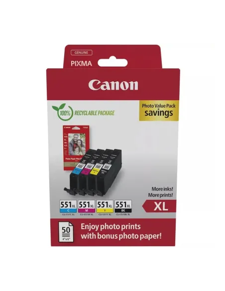 Multipack canon cli - 551xl b - c - m - y + 50 hojas papel fotografico