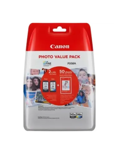Multipack canon pg 545 xl+ cl 546 xl + papel 50 hojas (con alarmado)
