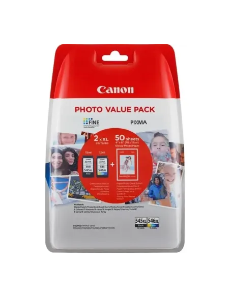 Multipack canon pg 545 xl+ cl 546 xl + papel 50 hojas (con alarmado)