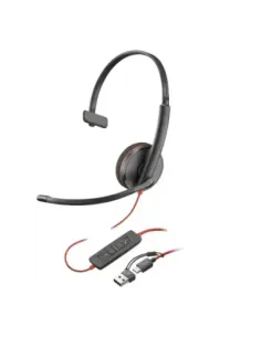 Auriculares poly monoaurales blackwire 3210 usb - c + adaptador usb - c - a