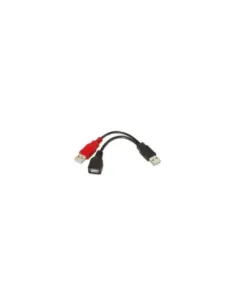 Cable USB 2.0 + Alimentación Aisens A101-0030/ USB Hembra + USB Macho - USB Macho/ Hasta 2.5W/ 60Mbps/ 15cm/ Negro/ Rojo
