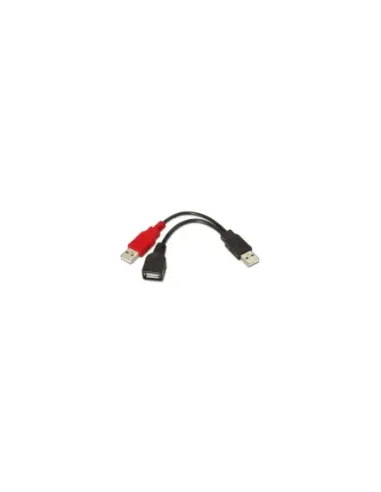 Cable USB 2.0 + Alimentación Aisens A101-0030/ USB Hembra + USB Macho - USB Macho/ Hasta 2.5W/ 60Mbps/ 15cm/ Negro/ Rojo