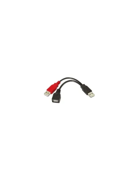 Cable USB 2.0 + Alimentación Aisens A101-0030/ USB Hembra + USB Macho - USB Macho/ Hasta 2.5W/ 60Mbps/ 15cm/ Negro/ Rojo