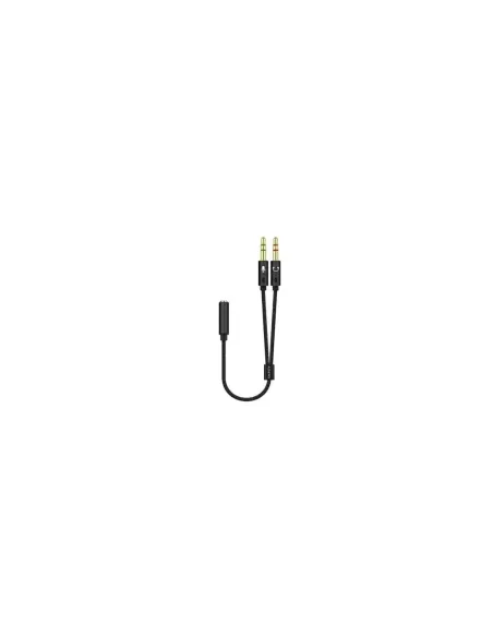 Cable Estéreo Aisens A128-0418/ Jack 3.5 Hembra - 2x Jack 3.5 Macho/ 25cm/ Negro