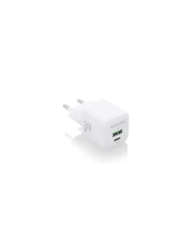 Cargador de Pared GaN Aisens ASCH-20W2P010-W/ 1xUSB Tipo-C/ 1xUSB/ 20W