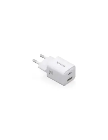 Cargador de Pared GaN Aisens ASCH-30W2P020-W/ 1xUSB Tipo-C/ 1xUSB/ 30W