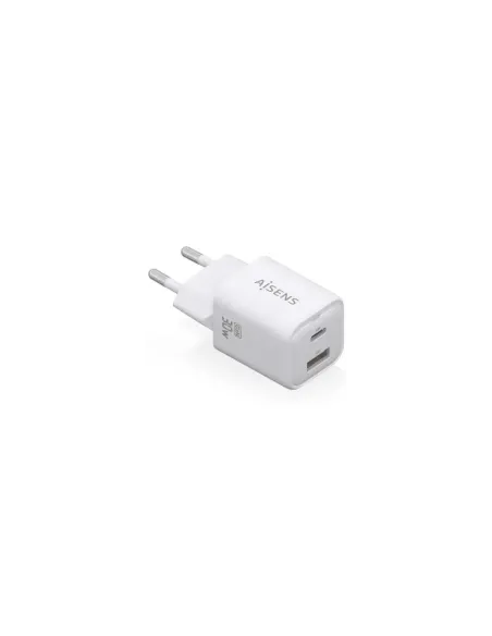 Cargador de Pared GaN Aisens ASCH-30W2P020-W/ 1xUSB Tipo-C/ 1xUSB/ 30W