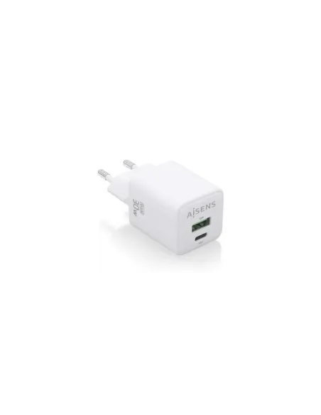 Cargador de Pared GaN Aisens ASCH-30W2P037-W/ 1xUSB Tipo-C/ 1xUSB/ 30W